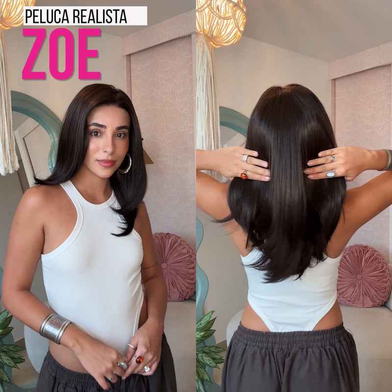 Peluca realista Peluca Realista Zoe 18 pulgadas castaño oscuro con efecto blower — imagen 2 de 2