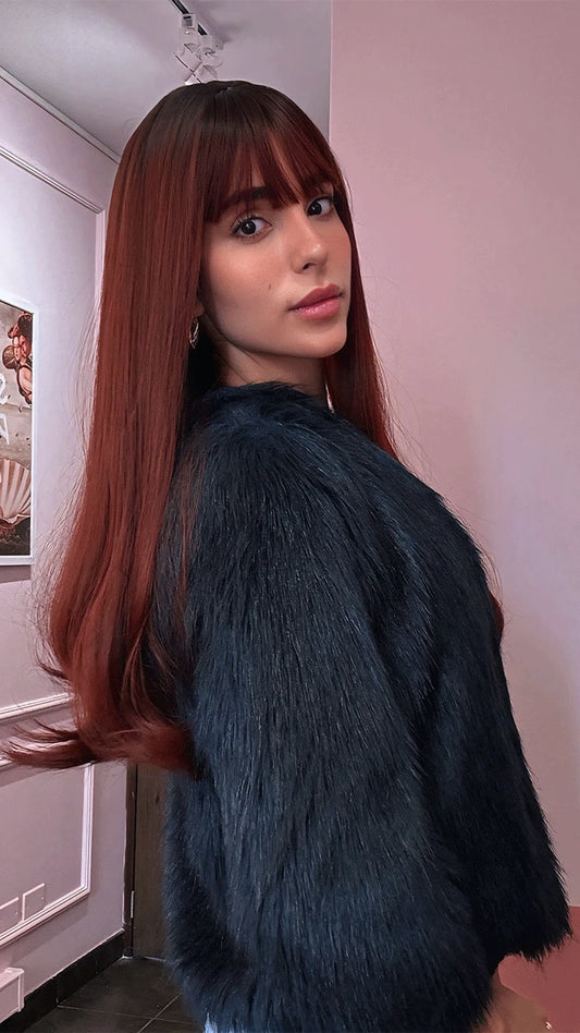 Peluca de Capul, Midi, Base Oscura a Rojiza, Liso, Punta Levantada