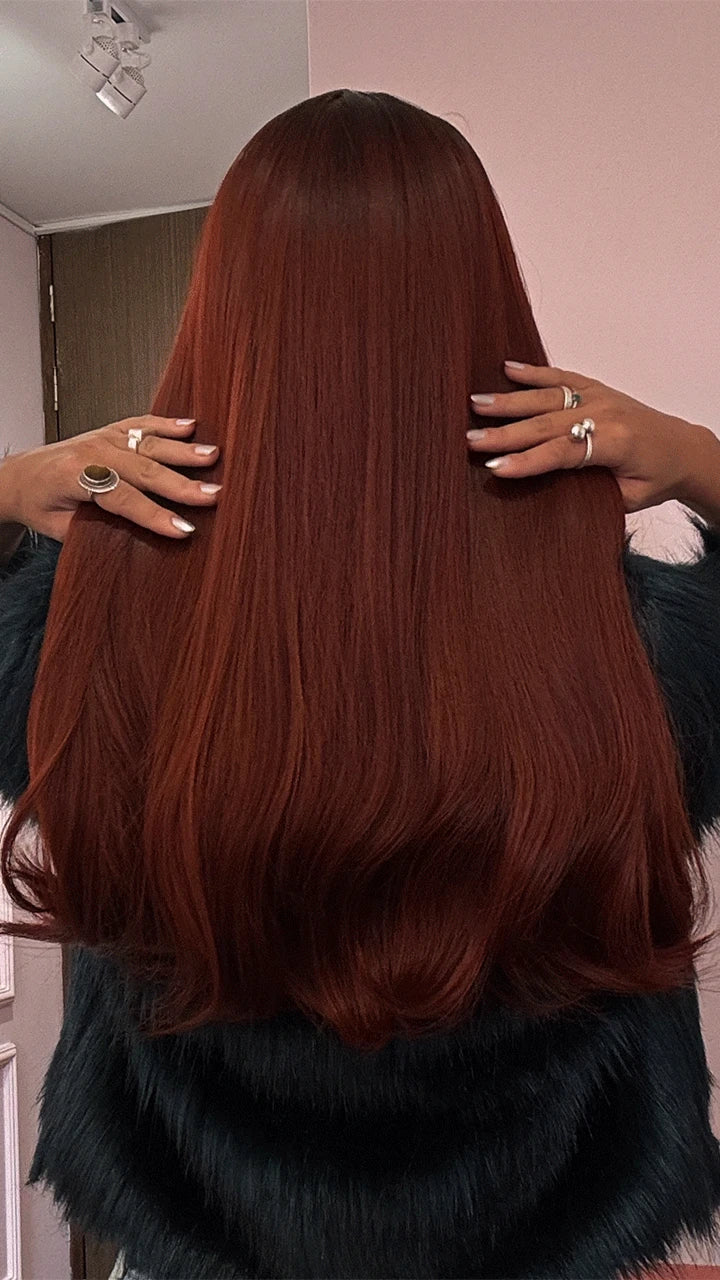 Peluca de Capul, Midi, Base Oscura a Rojiza, Liso, Punta Levantada