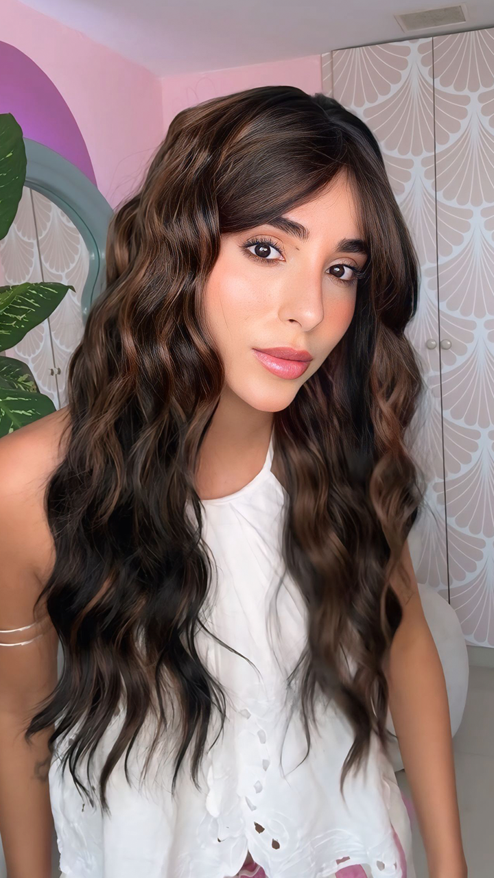 peluca capul, long, onda volumen, castaño con visos