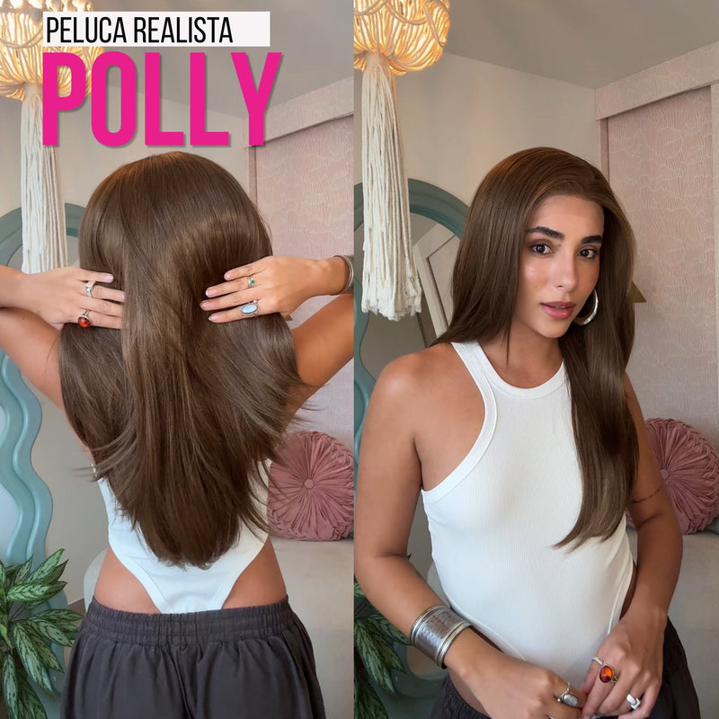 Peluca realista Peluca Realista Polly 22 pulgadas castaña clara, corte mariposa — imagen 2 de 2