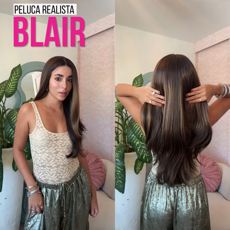 Peluca realista Peluca Realista BLAIR castaña con visos, corte mariposa — imagen 1 de 2