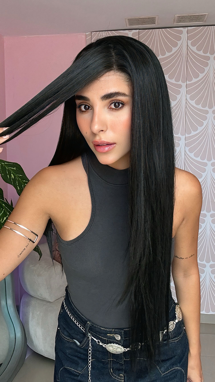 Peluca efecto realista lace 13x4, extra long, lisa, negra