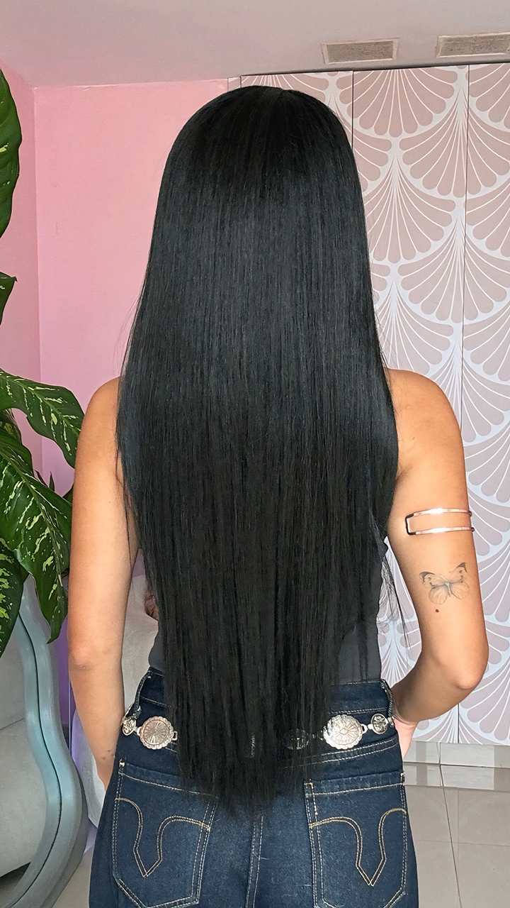 Peluca efecto realista lace 13x4, extra long, lisa, negra