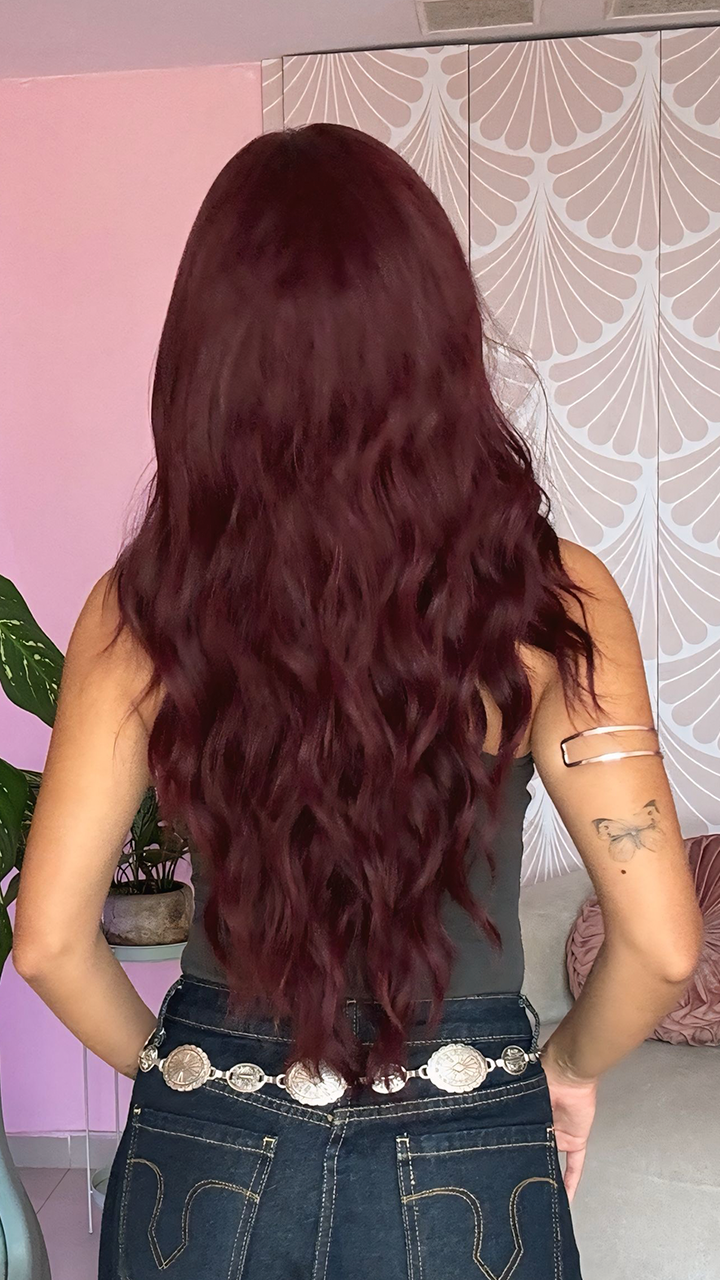 Peluca Realista, Lace 13x6 Long, Onda Sirena, Borgoña