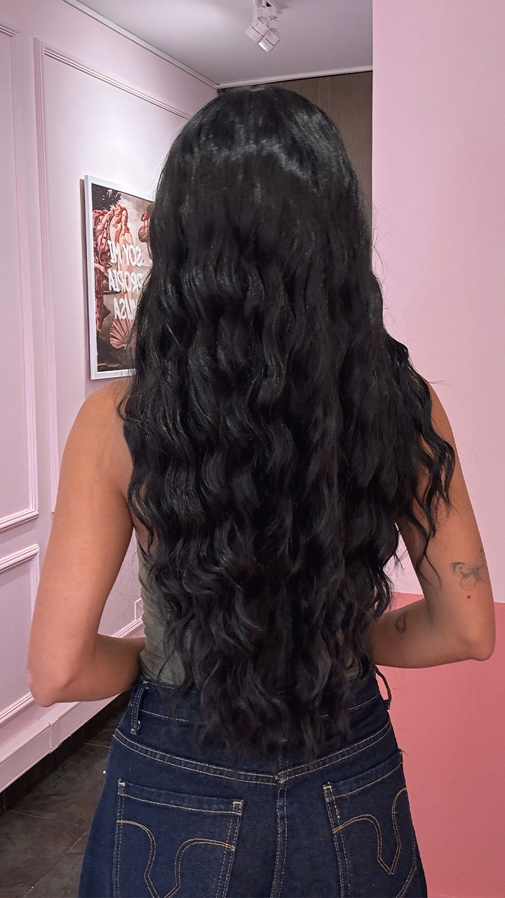 Peluca Realista, Lace 13X6, Extra Long, Onda Sirena, Negro